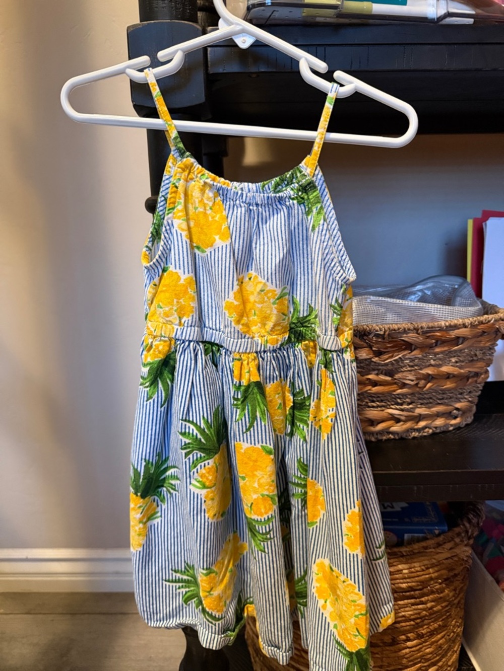 Girls' Yellow Pineapple Print Striped Sundress